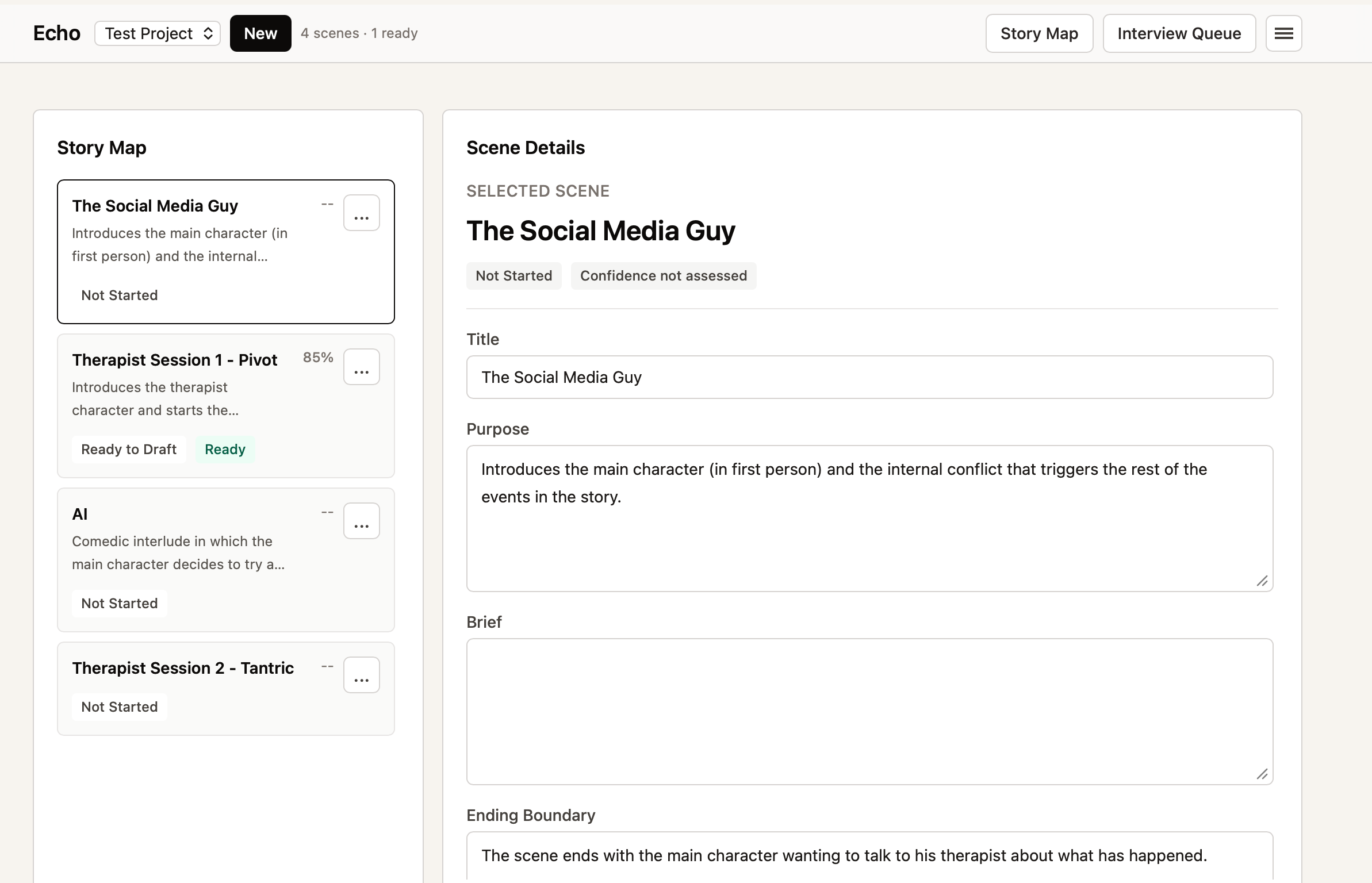 Echo story map and scene details interface