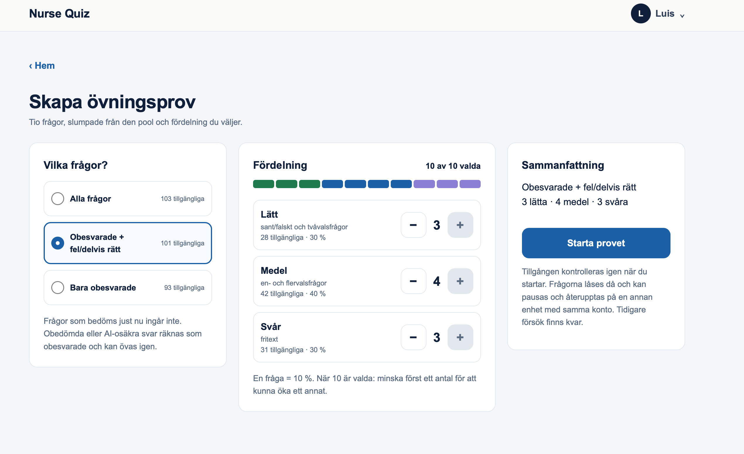 Nurse Quiz custom practice exam builder for Swedish nursing students